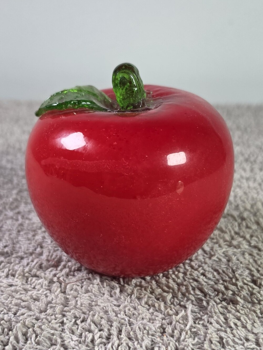 Red Glass Tomato Figurine with Green Stem